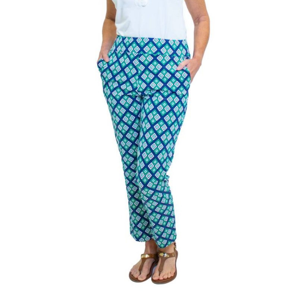 Katherine Way NWT PANAMA PANTS DOUBLE DIAMOND NAVY